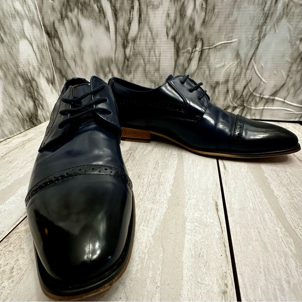 Classic Ombré Navy And Black Lace Up Derby Dress Shoes Office Evening Blokecore